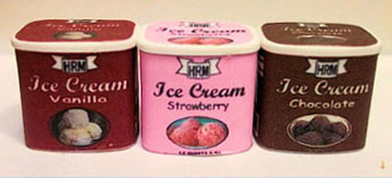 Dollhouse Miniature Ice Cream Carton Set - Van, Choc, & Strawberry